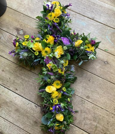 Funeral Cross Sympathy Tribute, by Flowers By Marie, leading funeral florist, Colne, Lancashire